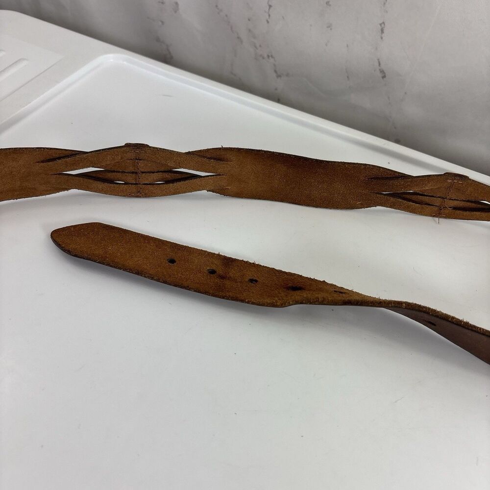 VTG American Eagle Outfitters Braided Leather Belt Cognac Brown Brass Buckle 34" - Picture 14 of 16